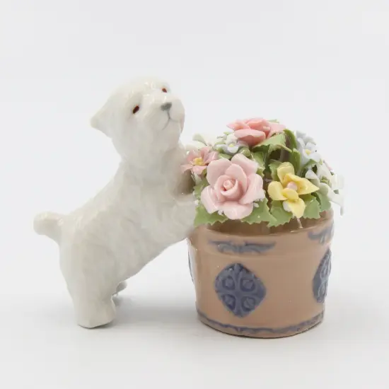Ceramic Westie Dog By Floral Pot Small Figurine, Home D&eacute;cor, Gift for Her, Gift for Mom, Kitchen D&eacute;cor, Dog Lover Gift, Pet Loss Gift {2}