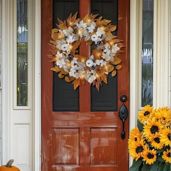 Autumn Fall Wreath with Lights - Multicolored {5}