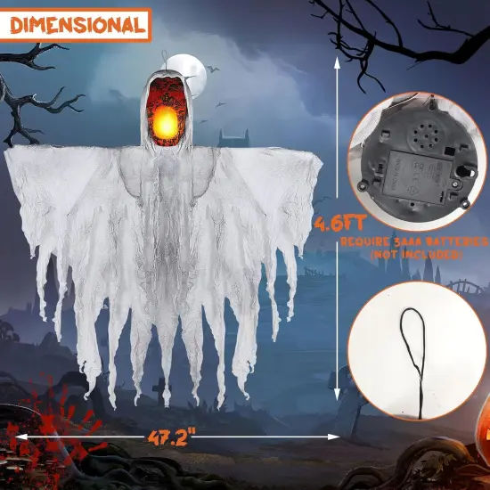 55" Halloween Hanging Ghost with Eerie Yelling & Light Up {2}