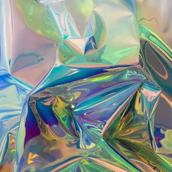 1 Yard Chrome Reflective Mirror Vinyl Fabric For Handbags Upholstery Crafts 54 Inch Width Pearl Blue iridcnt {1}