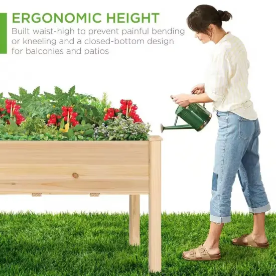Natural Cedar Wood Raised Planter Box Outdoor Bed with Drainage {4}
