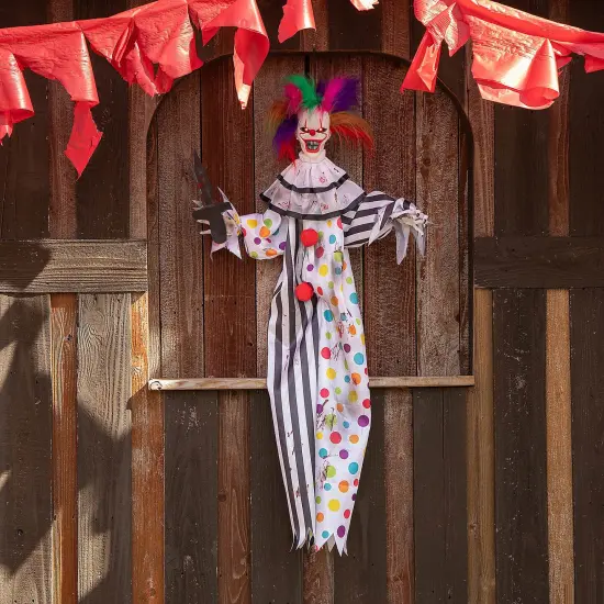 4 Foot Hanging Animated Clown Multicolored Hair Halloween Decoration {1}