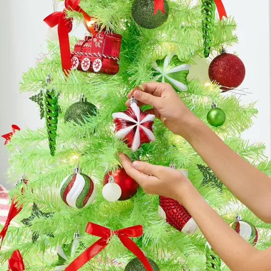 4ft Pre Lit Christmas Tree Mini Artificial Tree with Twinkling LED Lights for Bedroom or Apartment Lime Green {6}