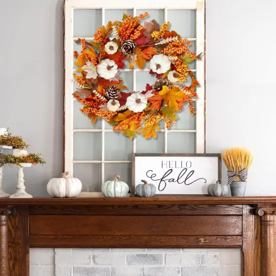 20&rsquo;&rsquo; Fall Wreath with White Pumpkins {5}