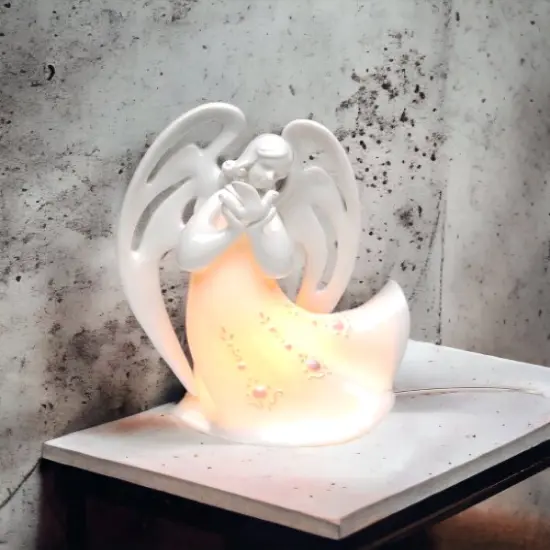 Ceramic Peaceful Angel with Dove Night Light, Home D&eacute;cor, Religious D&eacute;cor, Religious Gift, Church D&eacute;cor, Baptism Gift {2}