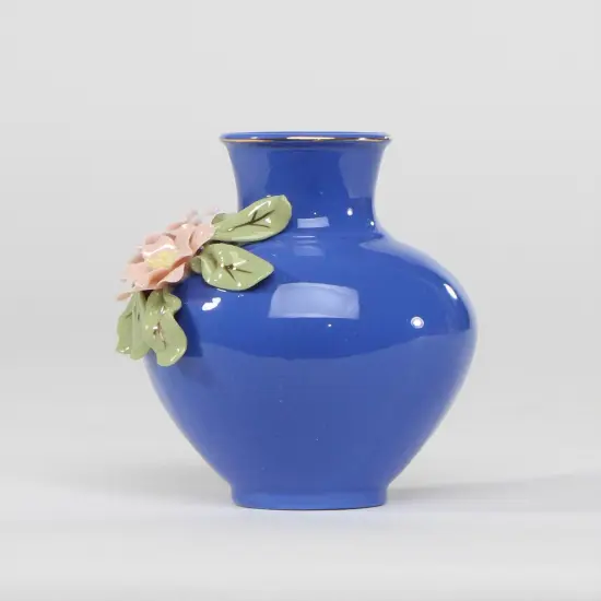 Mini Size Ceramic Columbine Flowers on Blue Vase, Home D&eacute;cor, Gift for Her, Gift for Mom, Spring Decor {3}