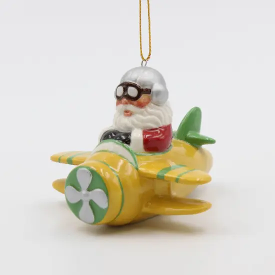 Ceramic Santa Ornament in Yellow Airplane, Home D&eacute;cor, Gift for Her, Gift for Mom, Kitchen D&eacute;cor, Christmas D&eacute;cor {3}