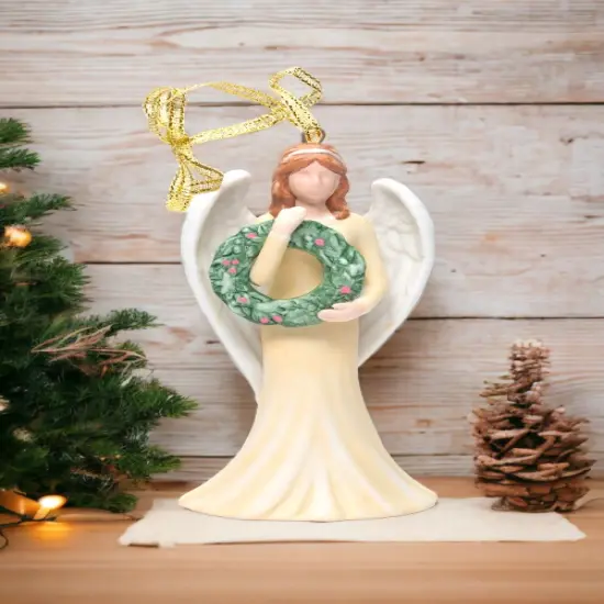 Ceramic Angel With Wreath Ornament, Home D&eacute;cor, Gift for Her, Gift for Mom, Religious D&eacute;cor, Christmas D&eacute;cor {1}