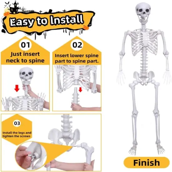 6Ft Life Size Skeleton with 2PCS Black Crows for Halloween {4}