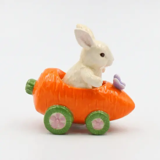Ceramic Bunny Rabbit In Carrot Racecar Salt And Pepper Shakers, Home D&eacute;cor, Gift for Her or Mom, Kitchen D&eacute;cor, Spring or Easter D&eacute;cor {4}