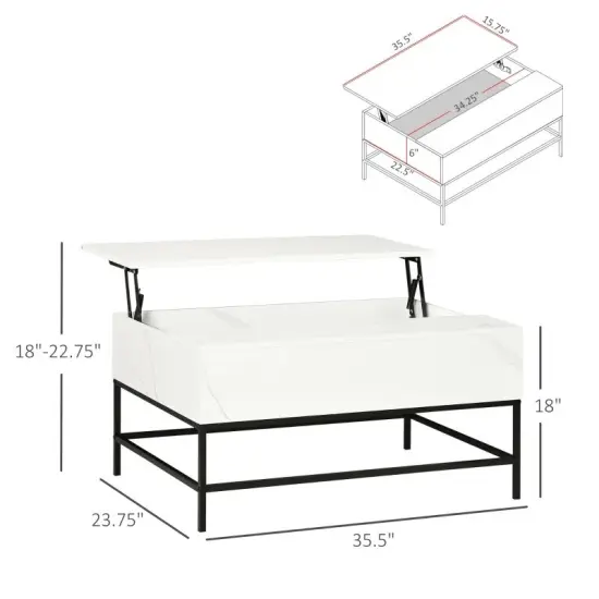 Modern White Lift Top Coffee Table with Hidden Storage and Metal Legs for Living Room or Hallway {2}