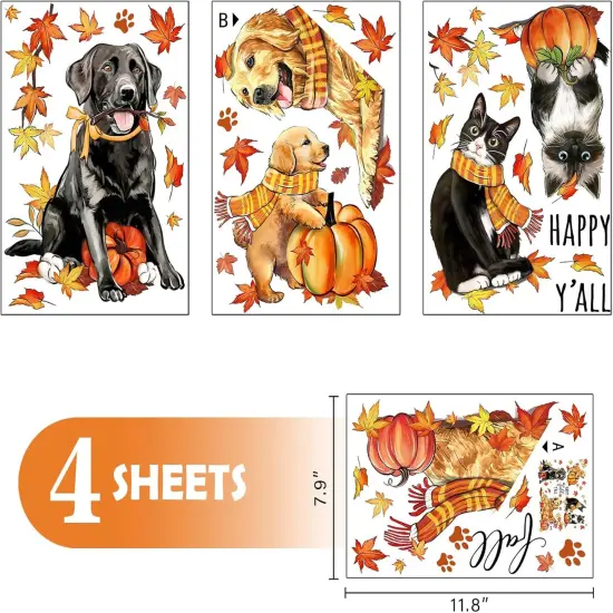 Happy Fall Y'all Dog Cat Window Clings 4 Sheets, Autumn Golden Retriever Labrador {2}