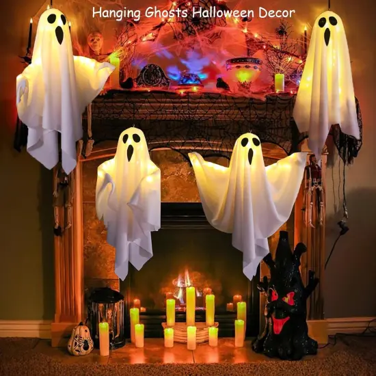 19.6" Hanging Ghosts Light Up Kit Decor LED Light - 4 Packs White {3}