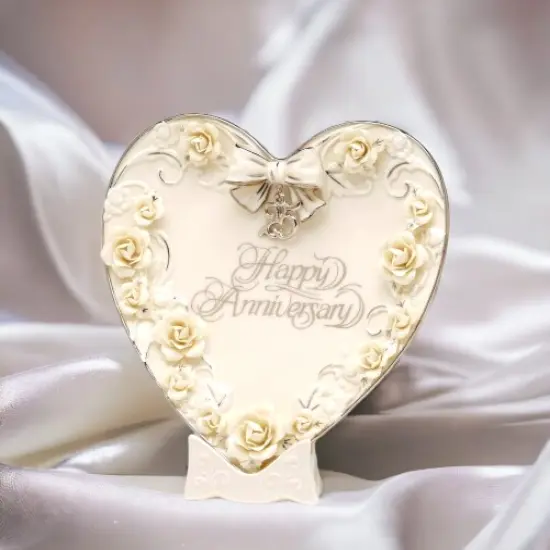 Ceramic 25th Anniversary Rose Heart Plate & Stand, Anniversary D&eacute;cor or Gift, Home D&eacute;cor, Gift for Her, Gift for Parents {1}