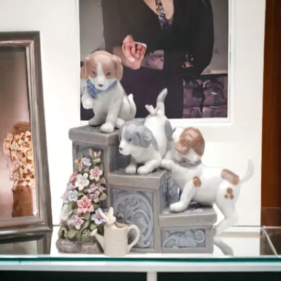 Ceramic Three Puppies On Garden Steps Music Box, Home D&eacute;cor, Gift for Her, Gift for Mom, Kitchen D&eacute;cor, Dog Lover Gift, Pet Loss Gift {2}