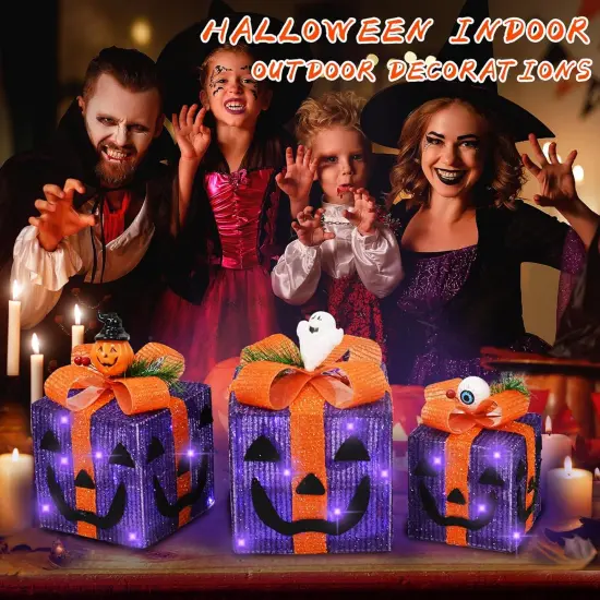Halloween Pumpkin Decorations Lighted Gift Boxes {5}