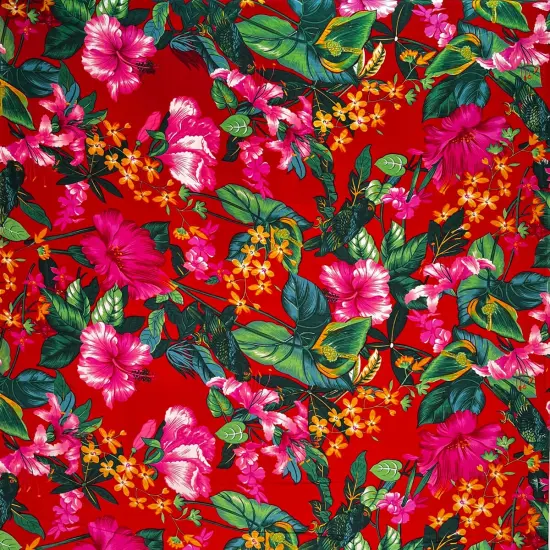 1 Yard Tropical Garden Peachskin Polyester Fabric For Sewing Apparel And Home D&eacute;cor Projects 45 Inch Red {1}