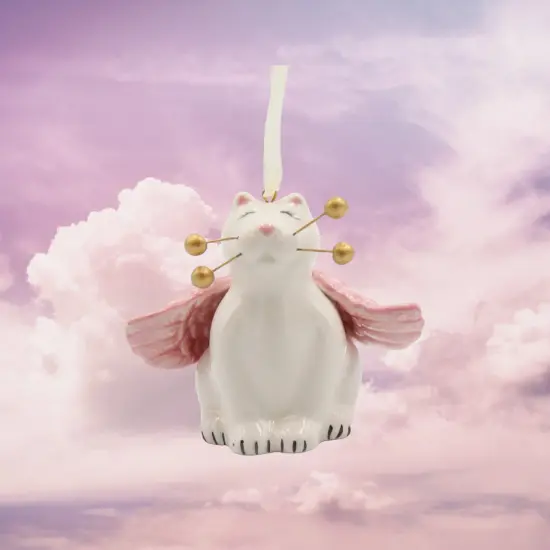 Ceramic Whisker Cat Angel Ornament, Home D&eacute;cor, Religious D&eacute;cor, Religious Gift, Church D&eacute;cor, Cat Lover Gift, Pet Loss Gift {2}