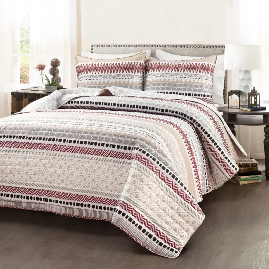 Rustic Red Chevron Quilt Set FullQueen 3 Piece Lightweight Bedding {1}