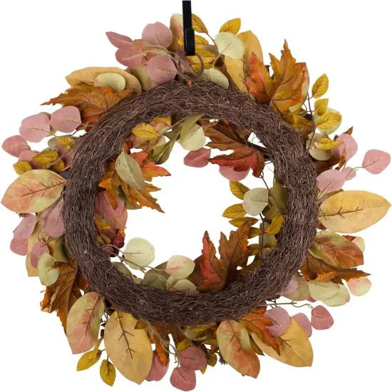 24" Fall Wreath for Front Door, Handmade with Artificial Eucalyptus Leaves, Magnolia Leaves, Maple Leaves, Berries, Natural Pine Cones, Fall Decor for Home Farmhouse Door Wall Window {3}