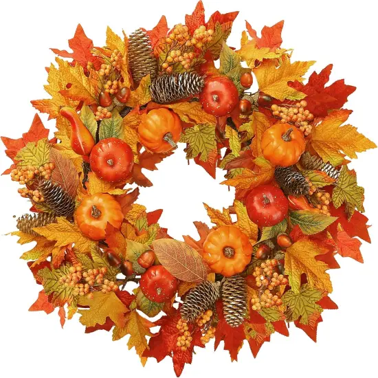Fall Wreath 22&rsquo;&rsquo; Artificial Autumn Front Door Wreath {1}