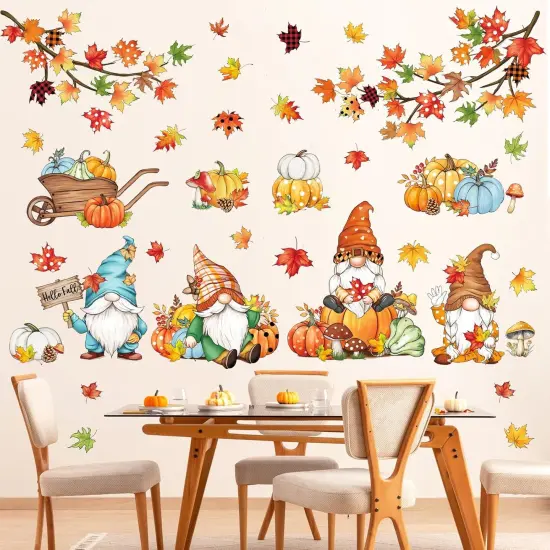 Thanksgiving Autumn Gnome Wall Decals Fall Maple Tree Branch {1}