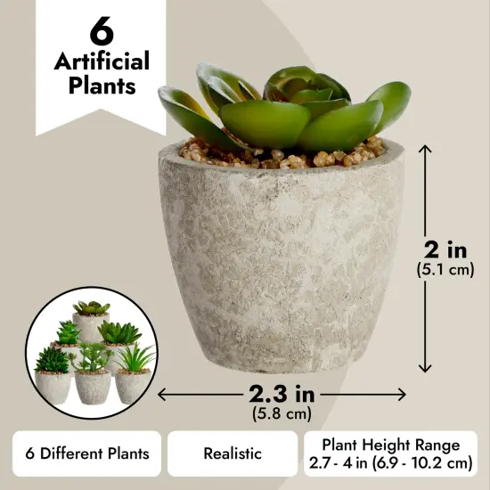 6 Pack Artificial Succulent Plants with Pots for Office Desk, Faux Indoor Mini Cactus Decor for Home, Bedroom (2.7 to 4 in) Green {3}