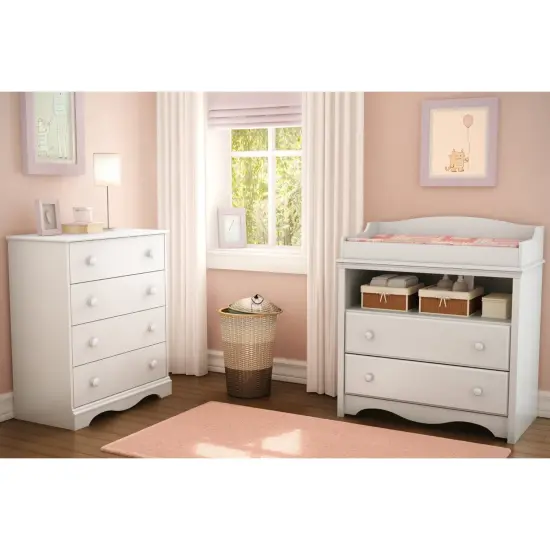 White 4 Drawer Bedroom Chest with Wooden Knobs for Baby Clothes Storage {2}