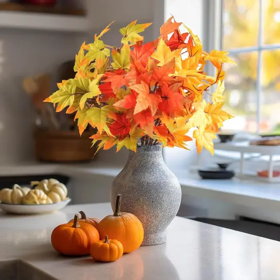 6Pcs Artificial Fall Stems with Maple Leaves - 15.4'' {4}