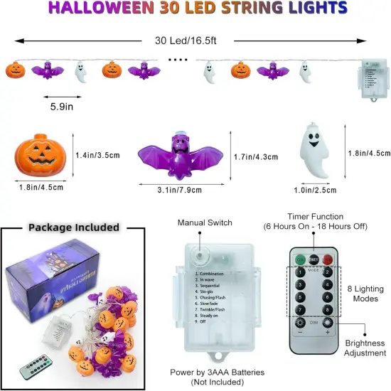Halloween String Lights - 16.4FT 30 LED (Orange Purple White) {3}