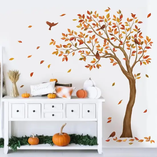 Fall Large Tree Wall Stickers Autumn Falling Leaves Peel and Stick Wall Art Decals {3}