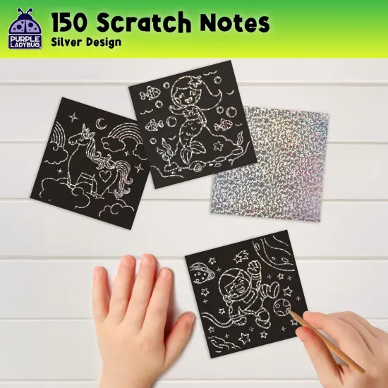 PURPLE LADYBUG Silver Holographic Scratch Art Mini Notes - Scratch Art for Kids, Summer Activities, Camping Games for Ages 4-8 {3}