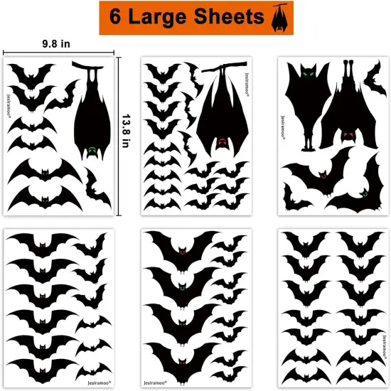 6 Sheets Large Scary Bats Silhouette Window Stickers {2}