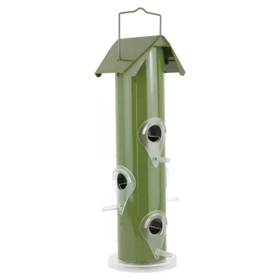 Outdoor 6-Perch Rust-Resistant Metal Tube Bird Feeder with Hanging Hook for Garden or Patio Green {1}