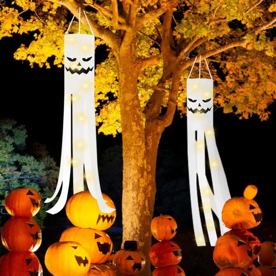 2pcs - Halloween Ghost Windsocks Flag with Lights {2}