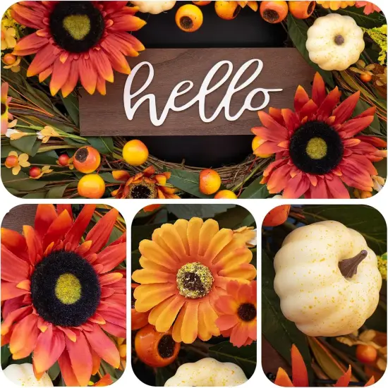 24 Inch Fall Wreaths with Hello Sign {3}
