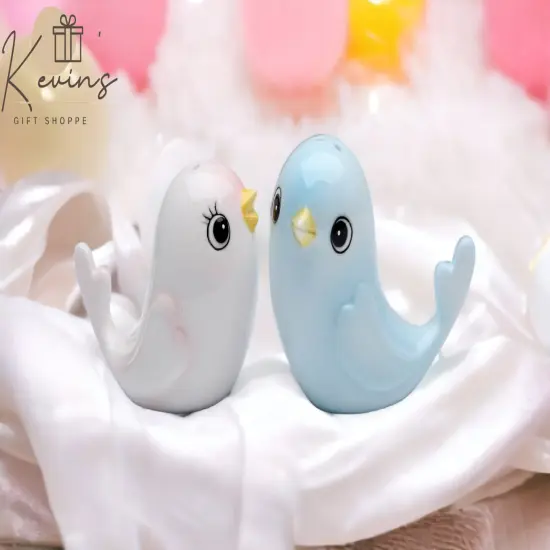 Hand Painted Ceramic Blue and Pink Bird Salt & Pepper Shakers, Wedding D&eacute;cor, Gift for Her, Gift for Mom, Kitchen D&eacute;cor, Birdwatcher Gift {2}