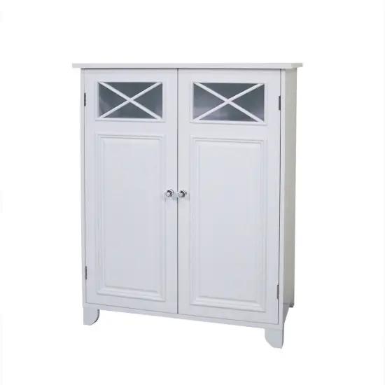 White 2-Door Bathroom Floor Cabinet with Adjustable Storage Shelf {1}