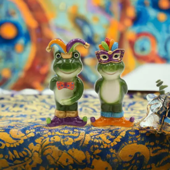 Ceramic Mardi Gras Frogs Salt and Pepper Shakers, Home D&eacute;cor, Gift for Her, Gift for Mom, Kitchen D&eacute;cor, Dining Table D&eacute;cor {2}