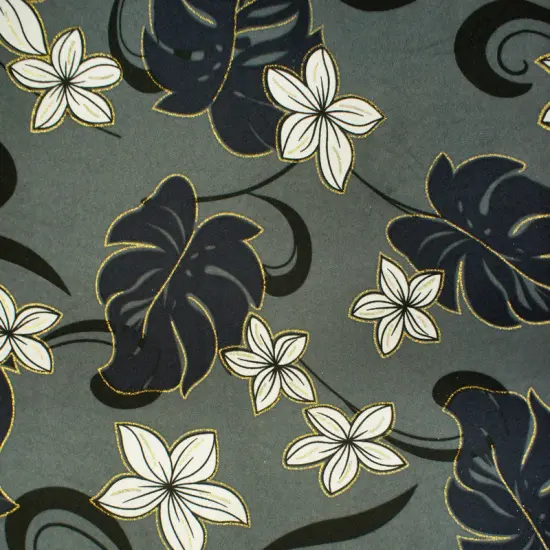 1 Yard Plumeria Flower Monstera Leaves Polyester Fabric 60 Inch Width {6}