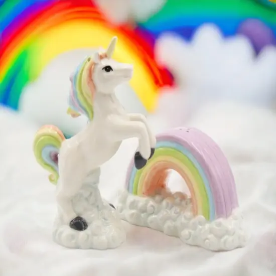 Ceramic Unicorn Jumping Over the Rainbow Salt and Pepper Shakers, Home D&eacute;cor, Gift for Her, Gift for Daughter, Kitchen D&eacute;cor {1}