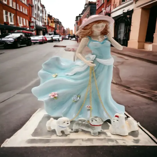 Ceramic Pretty Lady in Dress Walking Dogs Figurine, Home Décor, Gift for Her, Gift for Mom, Dog Lover Gift, Pet Loss Gift {2}