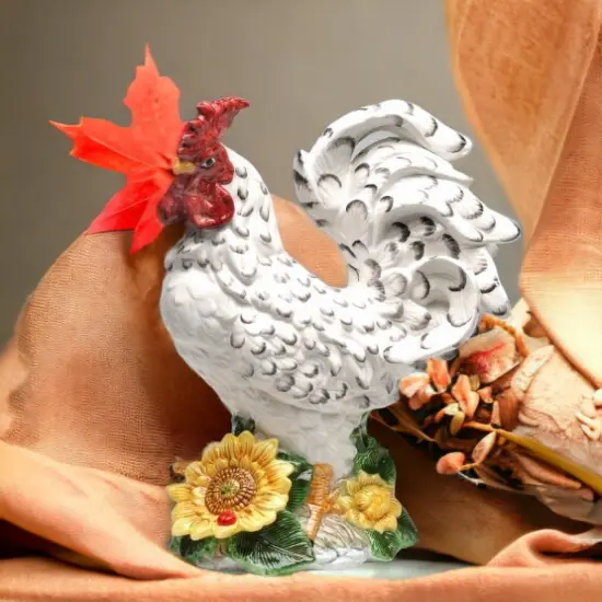 Ceramic White Large Rooster with Sunflower Statue, Home D&eacute;cor, Gift for Her, Gift for Mom, Kitchen D&eacute;cor, Farmhouse D&eacute;cor, Fall Decor {1}