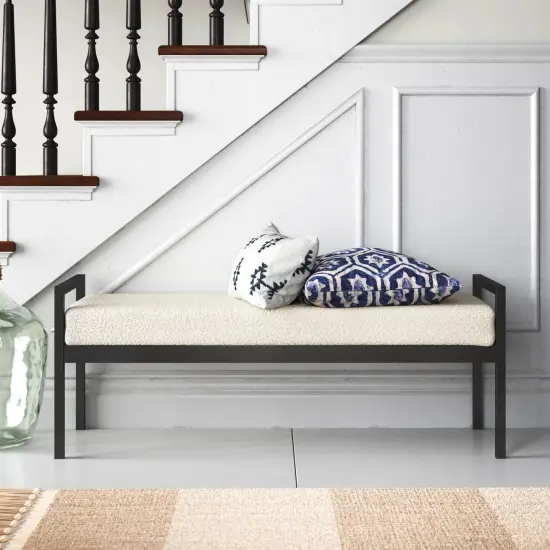 Modern Entryway Bench with Upholstered Cushion and Metal Base {3}