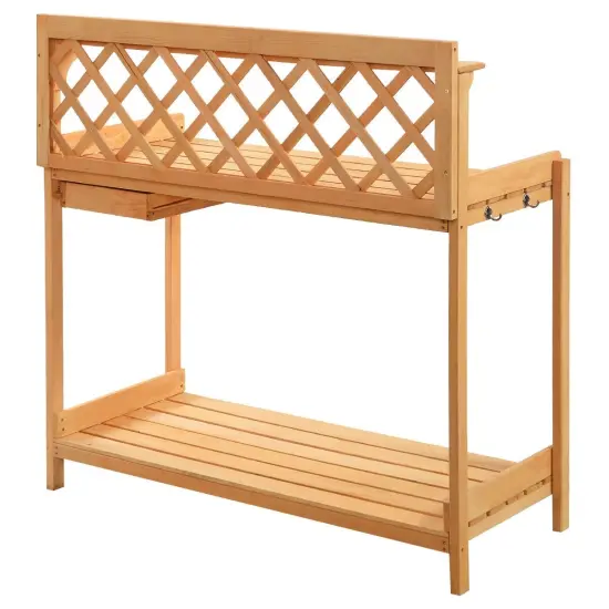 Outdoor Wooden Potting Bench with Storage Drawer for Garden Tools {4}