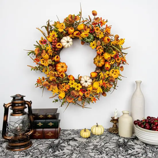 22 Inch Artificial Fall Wreath Thanksgiving Wreaths {3}