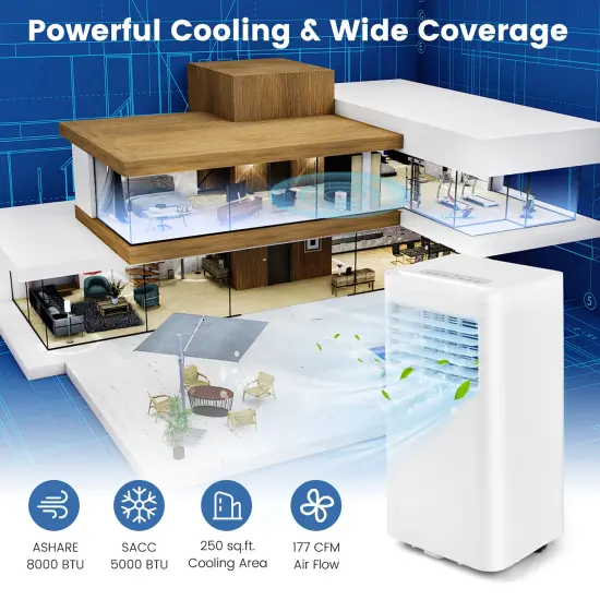 Costway 5000 BTU (8000 BTU ASHRAE) Portable Air Conditioner 3-in-1 AC Unit With Cool Dehum Fan Sleep Mode {3}