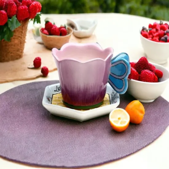 Ceramic Flower Teacup and Honeycomb Saucer, Gift for Her, Gift for Mom, Gift for Friend or Coworker, Tea Party Décor, Café Decor {1}