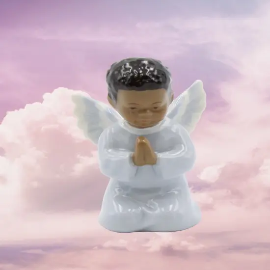 Ceramic African American Praying Angel Boy Figurine, Home D&eacute;cor, Religious D&eacute;cor, Religious Gift, Church D&eacute;cor, Baptism Gift {1}