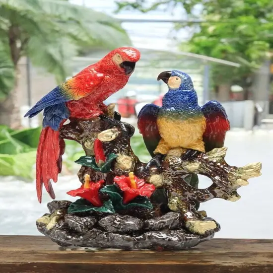 Ceramic Parrot Birds Statue, Bird Watcher Gift, Centerpiece Decor {3}